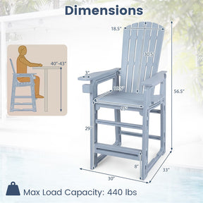 HDPE Tall Adirondack Chair, All-Weather Patio Bar Stool with Cup Holder Armrests, 29" Bar Height Lifeguard Chair for Balcony Pool