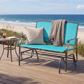 2-Person Outdoor Glider Bench, Steel Frame Patio Double Swing Rocking Loveseat with Fabric Seat & 400LB Capacity for Porch, Backyard, Lawn