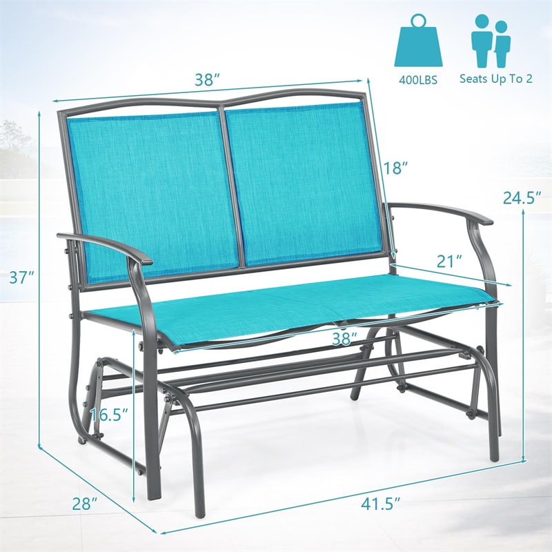 2-Person Outdoor Glider Bench, Steel Frame Patio Double Swing Rocking Loveseat with Fabric Seat & 400LB Capacity for Porch, Backyard, Lawn