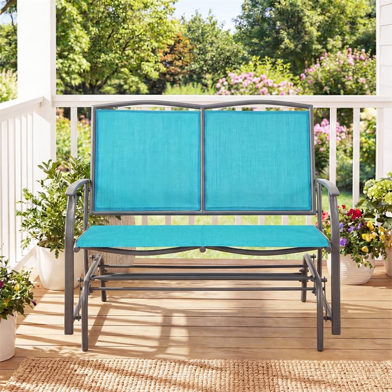 2-Person Outdoor Glider Bench, Steel Frame Patio Double Swing Rocking Loveseat with Fabric Seat & 400LB Capacity for Porch, Backyard, Lawn