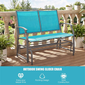 2-Person Outdoor Glider Bench, Steel Frame Patio Double Swing Rocking Loveseat with Fabric Seat & 400LB Capacity for Porch, Backyard, Lawn