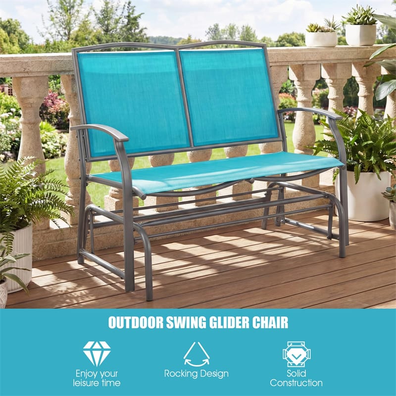 2-Person Outdoor Glider Bench, Steel Frame Patio Double Swing Rocking Loveseat with Fabric Seat & 400LB Capacity for Porch, Backyard, Lawn