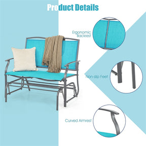 2-Person Outdoor Glider Bench, Steel Frame Patio Double Swing Rocking Loveseat with Fabric Seat & 400LB Capacity for Porch, Backyard, Lawn