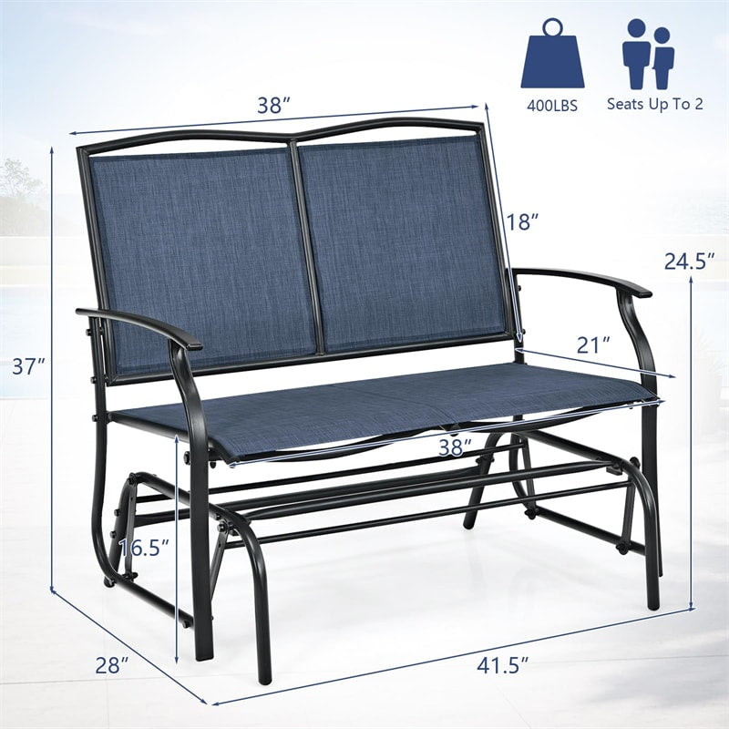 2-Person Outdoor Glider Bench, Steel Frame Patio Double Swing Rocking Loveseat with Fabric Seat & 400LB Capacity for Porch, Backyard, Lawn
