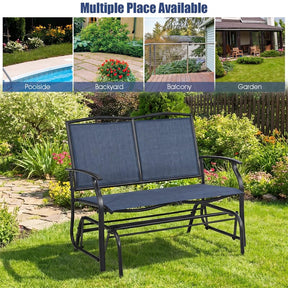 2-Person Outdoor Glider Bench, Steel Frame Patio Double Swing Rocking Loveseat with Fabric Seat & 400LB Capacity for Porch, Backyard, Lawn