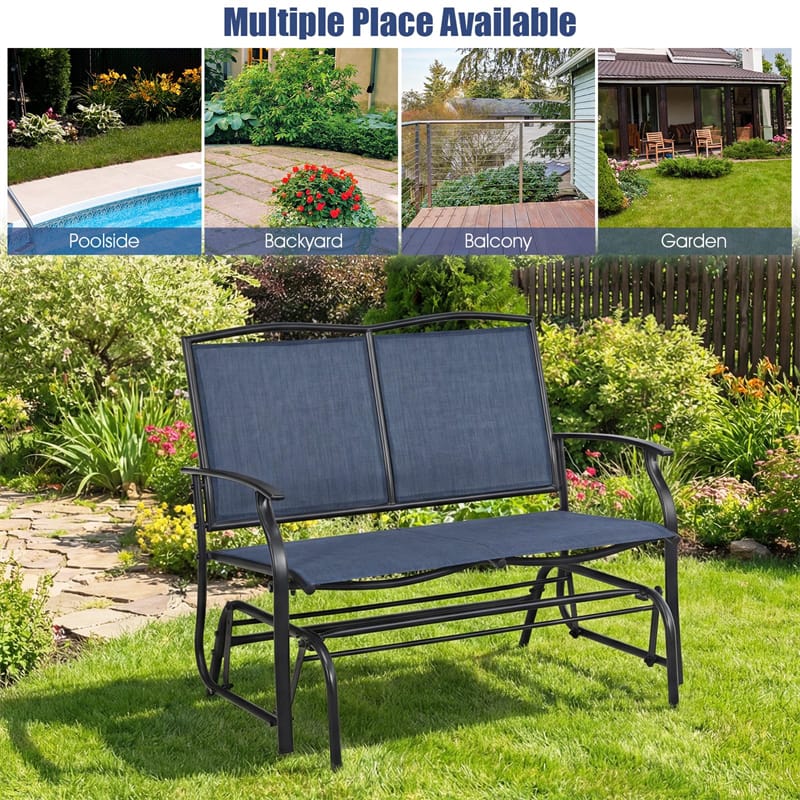 2-Person Outdoor Glider Bench, Steel Frame Patio Double Swing Rocking Loveseat with Fabric Seat & 400LB Capacity for Porch, Backyard, Lawn