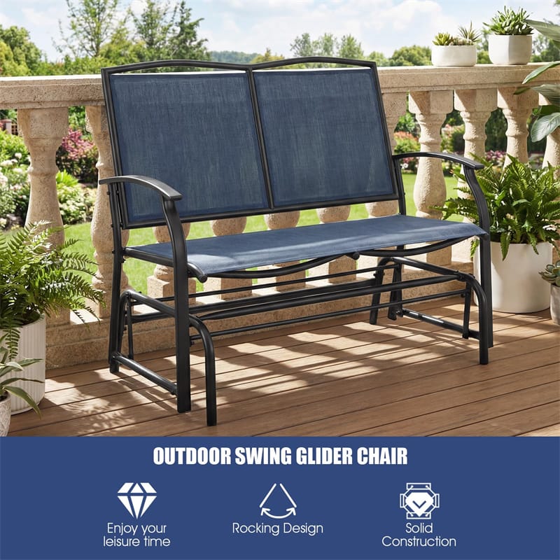 2-Person Outdoor Glider Bench, Steel Frame Patio Double Swing Rocking Loveseat with Fabric Seat & 400LB Capacity for Porch, Backyard, Lawn