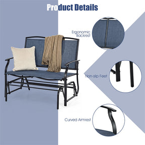 2-Person Outdoor Glider Bench, Steel Frame Patio Double Swing Rocking Loveseat with Fabric Seat & 400LB Capacity for Porch, Backyard, Lawn