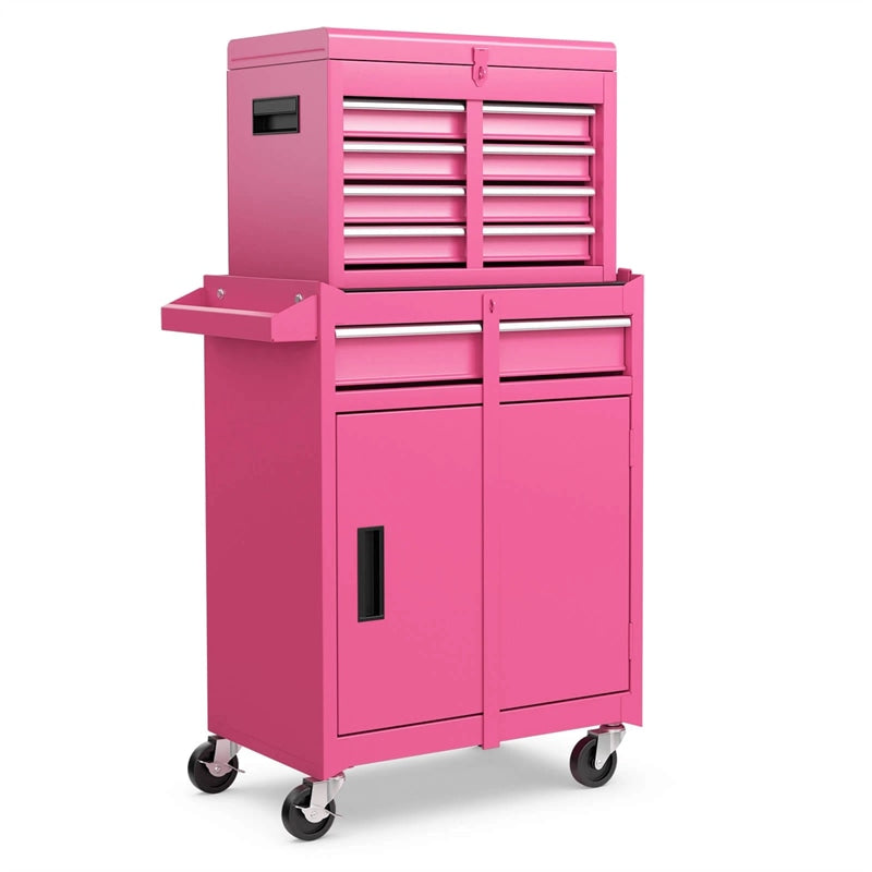 2-in-1 Rolling Tool Chest, 5-Drawer Tool Storage Cabinet with Wheels, Adjustable Shelf, Tool Box Organizer for Garage Warehouse Workshop