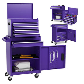 2-in-1 Rolling Tool Chest, 5-Drawer Tool Storage Cabinet with Wheels, Adjustable Shelf, Tool Box Organizer for Garage Warehouse Workshop