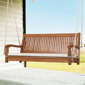 2-Person Outdoor Patio Hanging Wooden Porch Swing with Thick Cushion & Ropes, Heavy Duty 800LBS 2 Seat Wood Bench Swing for Backyard Deck Garden