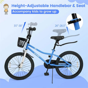 12-20 Inch Kids Bike with Removable Training Wheels, Basket & Bell for 3-8 Years Old Boys Girls, Adjustable Children Bicycle