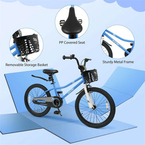 12-20 Inch Kids Bike with Removable Training Wheels, Basket & Bell for 3-8 Years Old Boys Girls, Adjustable Children Bicycle