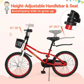 12-20 Inch Kids Bike with Removable Training Wheels, Basket & Bell for 3-8 Years Old Boys Girls, Adjustable Children Bicycle