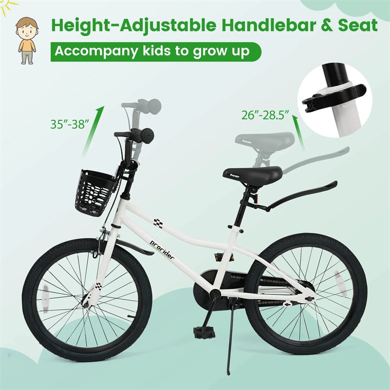 12-20 Inch Kids Bike with Removable Training Wheels, Basket & Bell for 3-8 Years Old Boys Girls, Adjustable Children Bicycle