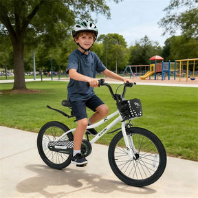 12-20 Inch Kids Bike with Removable Training Wheels, Basket & Bell for 3-8 Years Old Boys Girls, Adjustable Children Bicycle