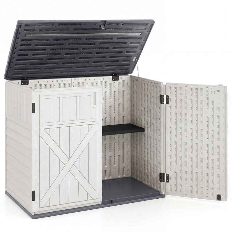 20 Cu.Ft Large Outdoor Storage Cabinet, Horizontal Resin Shed with Adjustable Shelf & Lockable Doors, Weatherproof Patio Storage Box