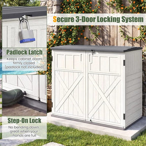 20 Cu.Ft Large Outdoor Storage Cabinet, Horizontal Resin Shed with Adjustable Shelf & Lockable Doors, Weatherproof Patio Storage Box