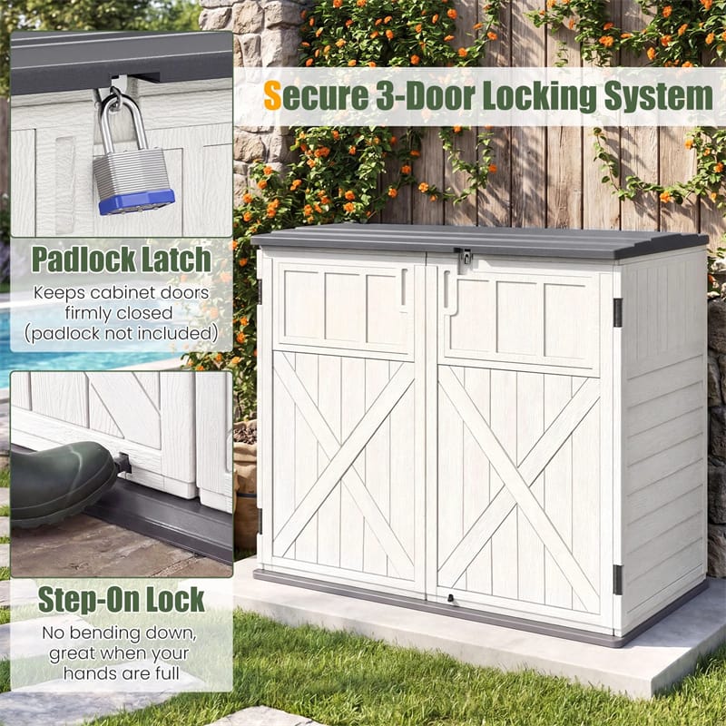 20 Cu.Ft Large Outdoor Storage Cabinet, Horizontal Resin Shed with Adjustable Shelf & Lockable Doors, Weatherproof Patio Storage Box