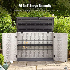 20 Cu.Ft Large Outdoor Storage Cabinet, Horizontal Resin Shed with Adjustable Shelf & Lockable Doors, Weatherproof Patio Storage Box