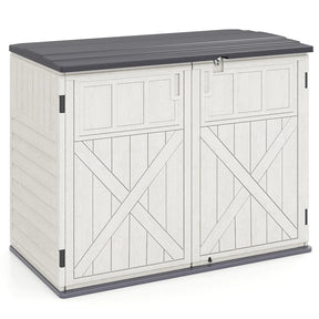 20 Cu.Ft Large Outdoor Storage Cabinet, Horizontal Resin Shed with Adjustable Shelf & Lockable Doors, Weatherproof Patio Storage Box