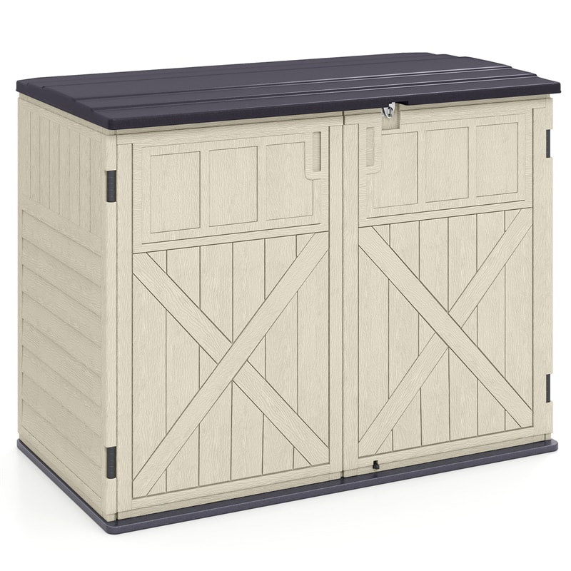20 Cu.Ft Large Outdoor Storage Cabinet, Horizontal Resin Shed with Adjustable Shelf & Lockable Doors, Weatherproof Patio Storage Box