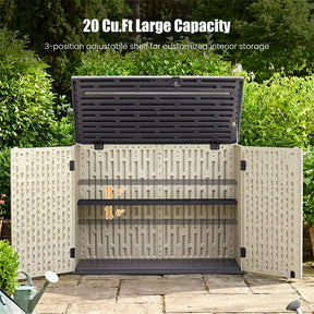 20 Cu.Ft Large Outdoor Storage Cabinet, Horizontal Resin Shed with Adjustable Shelf & Lockable Doors, Weatherproof Patio Storage Box