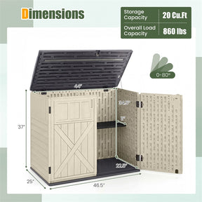 20 Cu.Ft Large Outdoor Storage Cabinet, Horizontal Resin Shed with Adjustable Shelf & Lockable Doors, Weatherproof Patio Storage Box