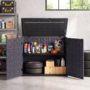 20 Cu.Ft Large Outdoor Storage Cabinet, Horizontal Resin Shed with Adjustable Shelf & Lockable Doors, Weatherproof Patio Storage Box