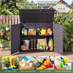 20 Cu.Ft Large Outdoor Storage Cabinet, Horizontal Resin Shed with Adjustable Shelf & Lockable Doors, Weatherproof Patio Storage Box