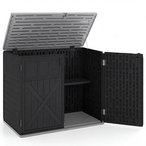 20 Cu.Ft Large Outdoor Storage Cabinet, Horizontal Resin Shed with Adjustable Shelf & Lockable Doors, Weatherproof Patio Storage Box