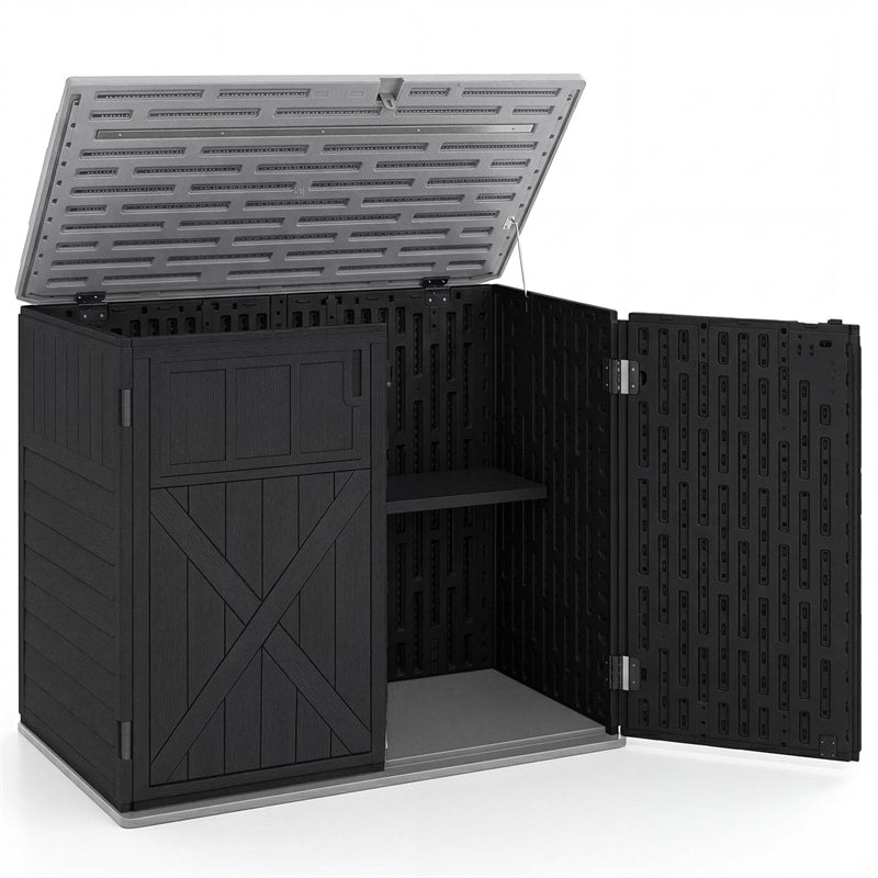 20 Cu.Ft Large Outdoor Storage Cabinet, Horizontal Resin Shed with Adjustable Shelf & Lockable Doors, Weatherproof Patio Storage Box