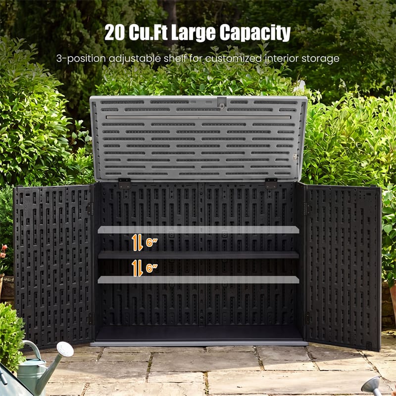 20 Cu.Ft Large Outdoor Storage Cabinet, Horizontal Resin Shed with Adjustable Shelf & Lockable Doors, Weatherproof Patio Storage Box