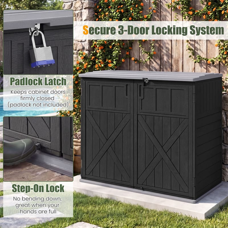 20 Cu.Ft Large Outdoor Storage Cabinet, Horizontal Resin Shed with Adjustable Shelf & Lockable Doors, Weatherproof Patio Storage Box