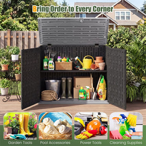20 Cu.Ft Large Outdoor Storage Cabinet, Horizontal Resin Shed with Adjustable Shelf & Lockable Doors, Weatherproof Patio Storage Box