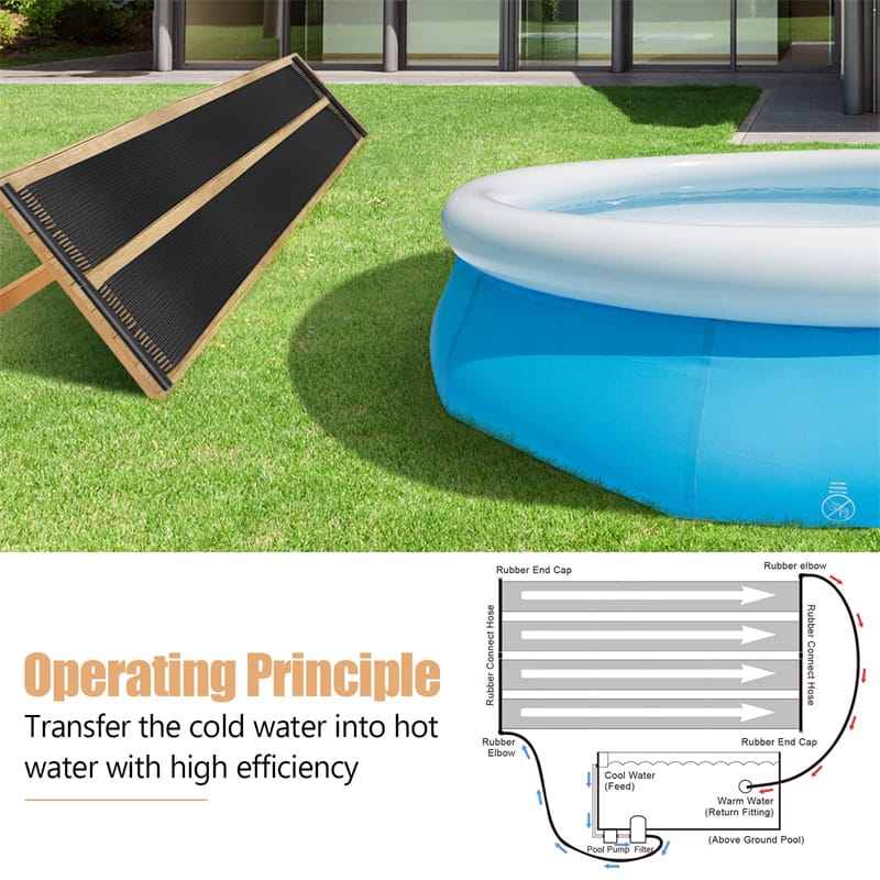 Solar Pool Heater Panels for Inground Above Ground Swimming Pools, Weatherproof Solar Water Heating System Warmer for Outdoor Roof