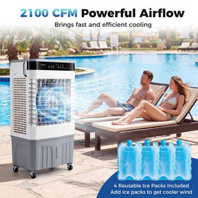 2100 CFM Swamp Cooler, 3-in-1 Evaporative Air Cooler with Remote, 12H Timer & 4 Ice Packs, Portable Cooling Fan for Indoor Outdoor
