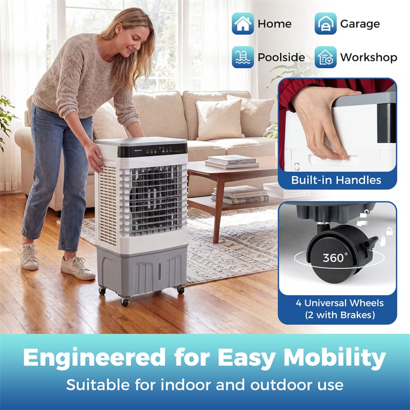 2100 CFM Swamp Cooler, 3-in-1 Evaporative Air Cooler with Remote, 12H Timer & 4 Ice Packs, Portable Cooling Fan for Indoor Outdoor