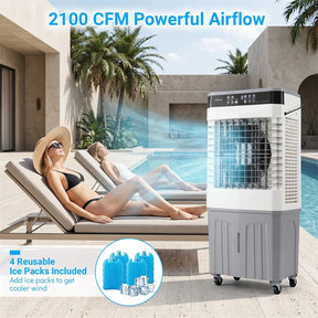 2100 CFM Swamp Cooler, 3-in-1 Evaporative Air Cooler with Remote, 12H Timer & 4 Ice Packs, Portable Cooling Fan for Indoor Outdoor