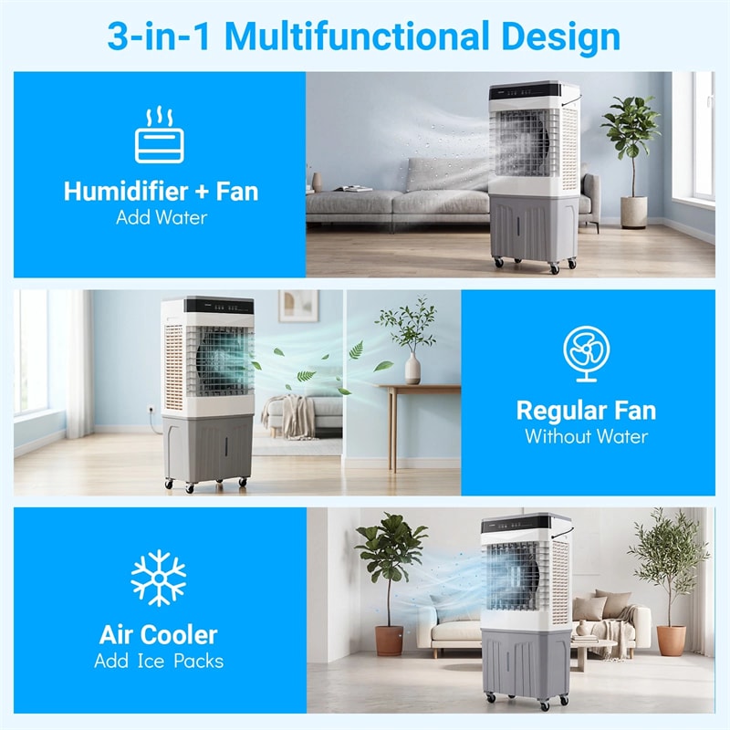 2100 CFM Swamp Cooler, 3-in-1 Evaporative Air Cooler with Remote, 12H Timer & 4 Ice Packs, Portable Cooling Fan for Indoor Outdoor