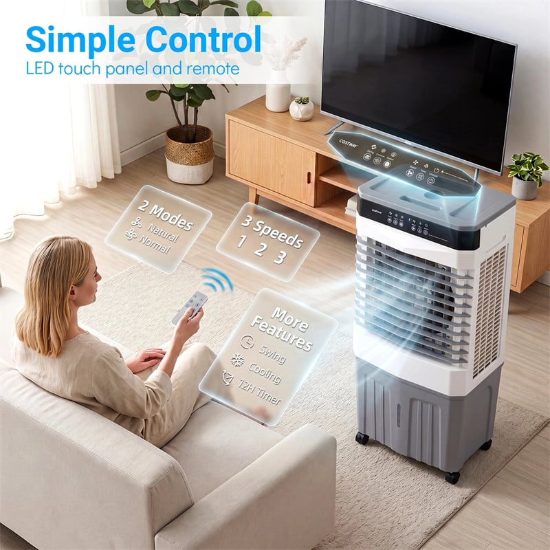 2100 CFM Swamp Cooler, 3-in-1 Evaporative Air Cooler with Remote, 12H Timer & 4 Ice Packs, Portable Cooling Fan for Indoor Outdoor