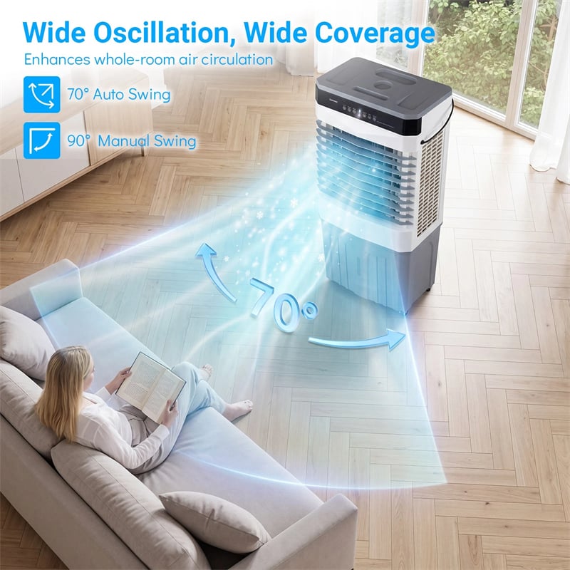 2100 CFM Swamp Cooler, 3-in-1 Evaporative Air Cooler with Remote, 12H Timer & 4 Ice Packs, Portable Cooling Fan for Indoor Outdoor
