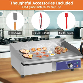 22" Commercial Electric Griddle 2000W, Stainless Steel Flat Top Grill w/ Cast Iron Plate & 122°F-572°F Adjustable Temp, Kitchen Countertop Teppanyaki