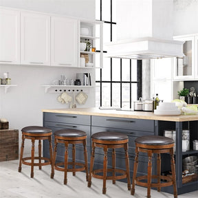 24" Backless Swivel Bar Stools Set of 2/4, Rubber Wood Counter Height Bar Chairs with Faux Leather Padded Seat for Kitchen Island, Pub, Cafe