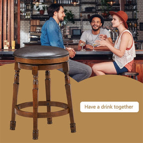 24" Backless Swivel Bar Stools Set of 2/4, Rubber Wood Counter Height Bar Chairs with Faux Leather Padded Seat for Kitchen Island, Pub, Cafe