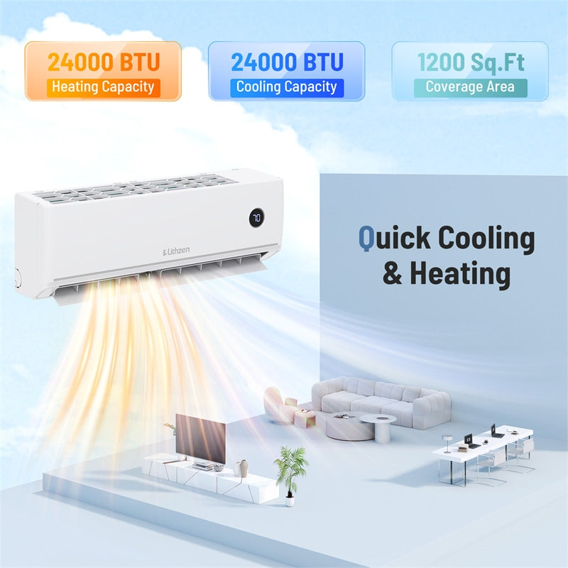 24000 BTU 18.1 SEER2 208/230V Mini Split AC & Heater, WiFi Alexa Enabled Energy Efficient Inverter Ductless Heat Pump System, Cools Up to 1200 Sq. Ft