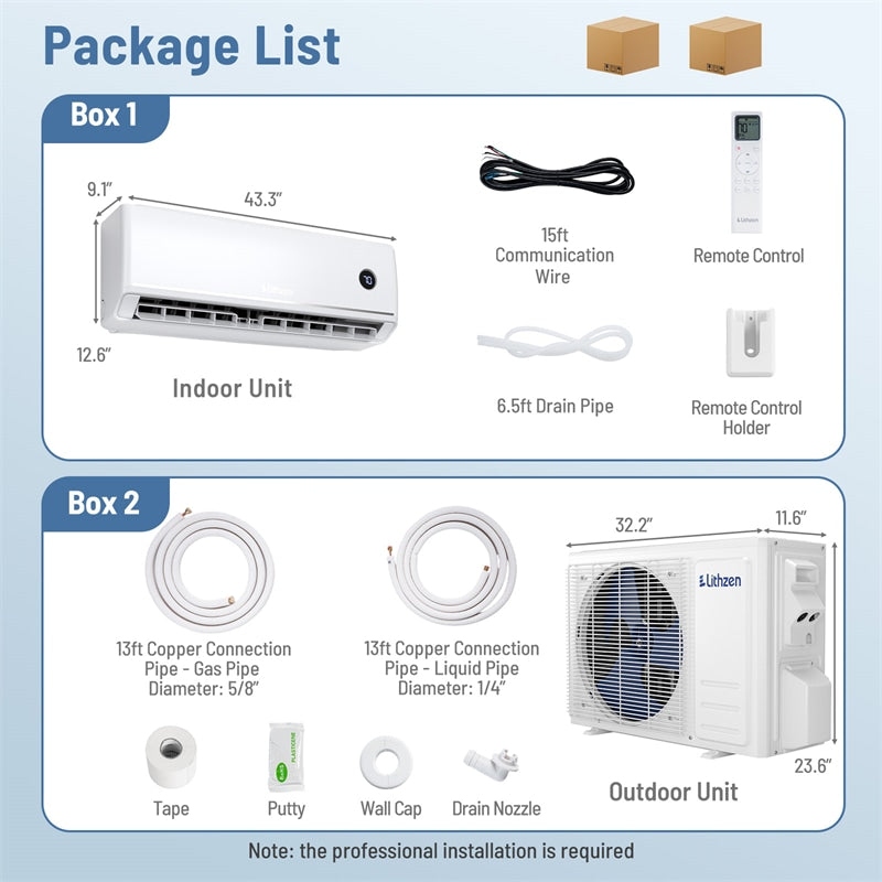24000 BTU 18.1 SEER2 208/230V Mini Split AC & Heater, WiFi Alexa Enabled Energy Efficient Inverter Ductless Heat Pump System, Cools Up to 1200 Sq. Ft