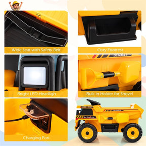 24V Kids Ride on Dump Truck, Electric Construction Vehicle with Dump Bed, Shovel & Remote Control, 4-Wheeler Battery Powered Toy Car for Boys Girls