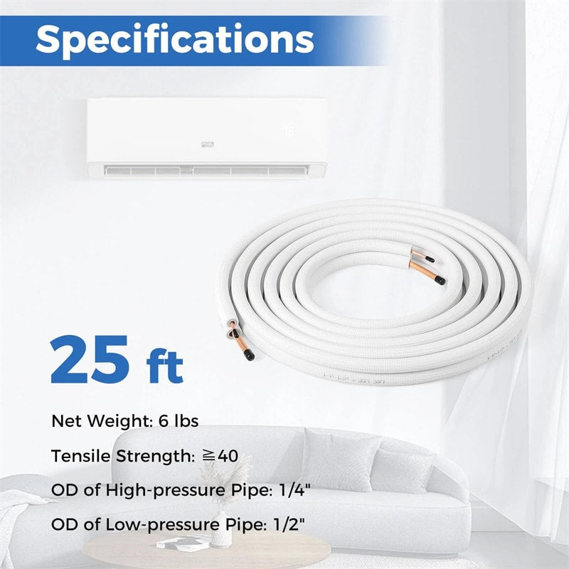25/50 FT Mini Split Line Set, 3-Layer Thickened Insulation Copper Pipes Tubing Extension for Air Conditioner & Heat Pump Systems