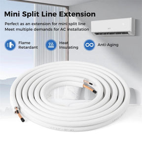 25/50 FT Mini Split Line Set, 3-Layer Thickened Insulation Copper Pipes Tubing Extension for Air Conditioner & Heat Pump Systems